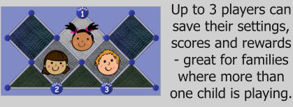 Up to 3 players can save their settings, scores and rewards - great for families where more than one child is playing.